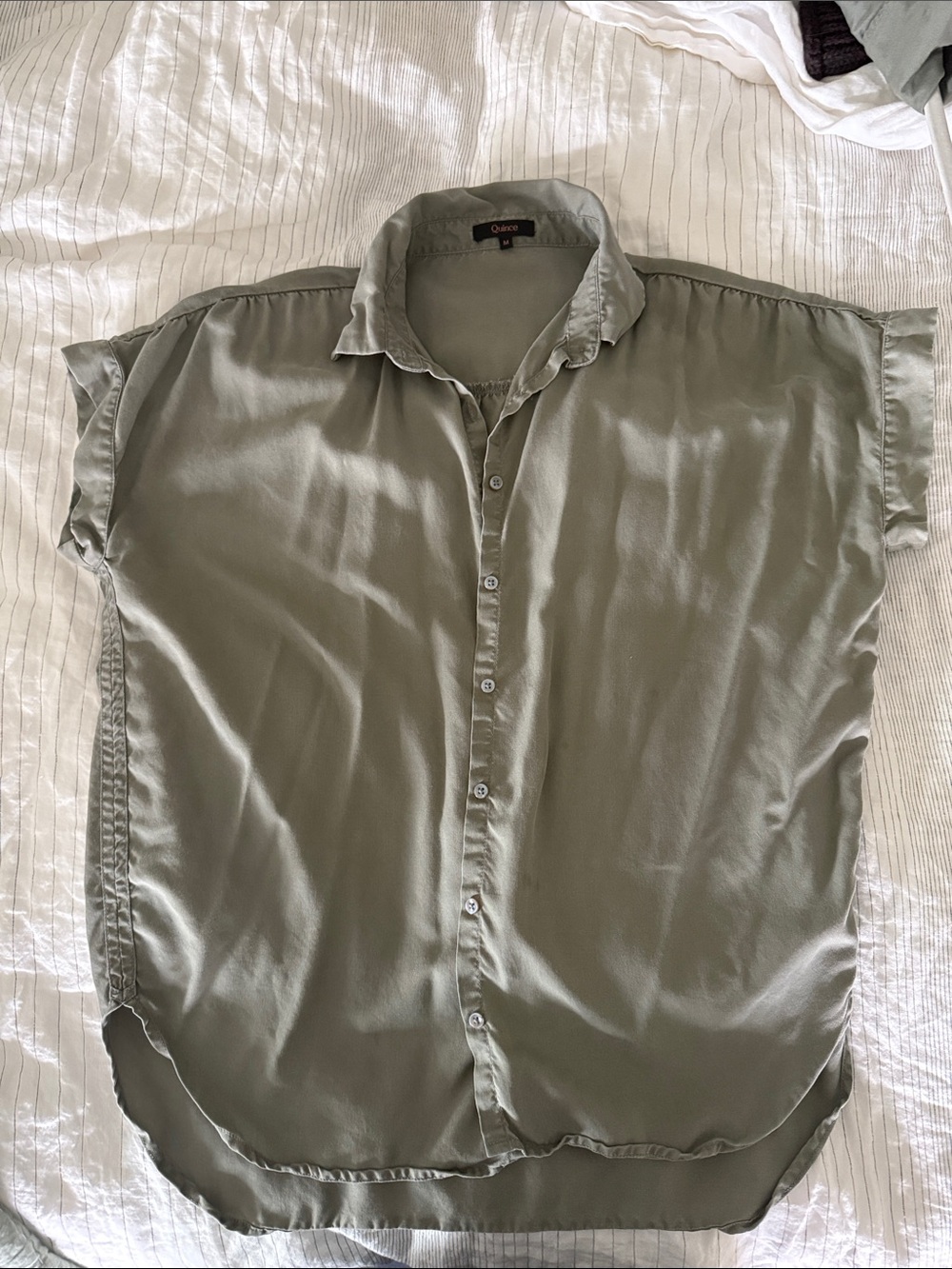 Quince Olive Green Women's Short-Sleeve Button-Down Shirt